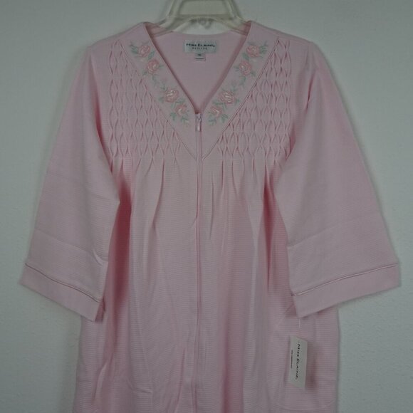 Miss Elaine Smocked Zip Robe Petite Size PS Pink House Coat Embroidered - Picture 2 of 11